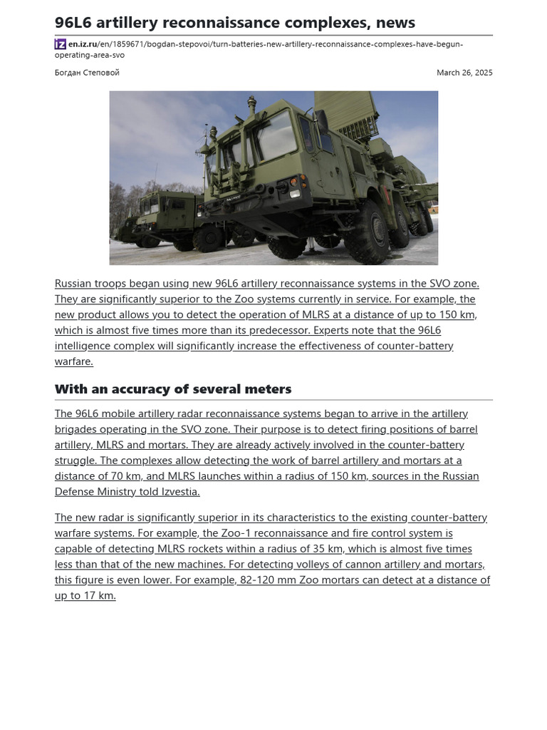 96L6 artillery reconnaissance complexes | PDF | Artillery | Anti ...