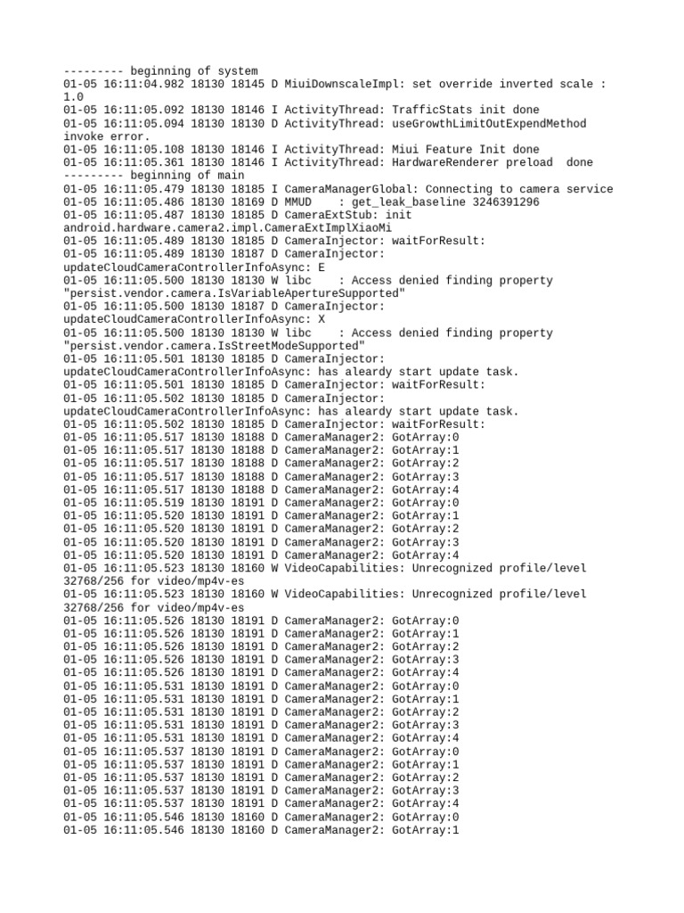 Camera Initialization Log Details | PDF | Computing | Computer Programming