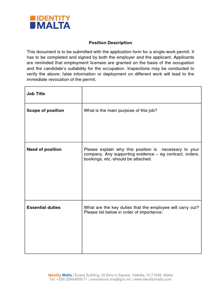 Single Work Permit Application Form | PDF | Employment | Malta