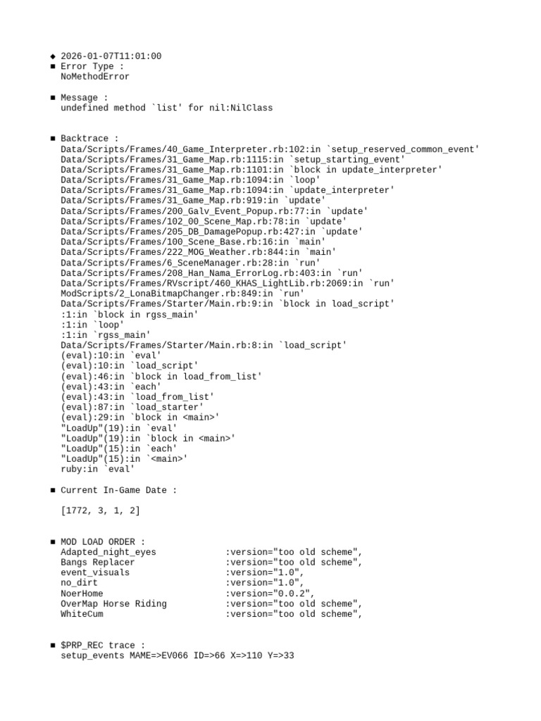 RPG Error Log: NoMethodError Details | PDF | Computer Programming ...