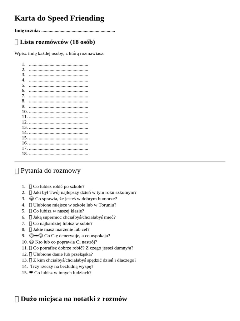 Karta Do Speed Friending | PDF