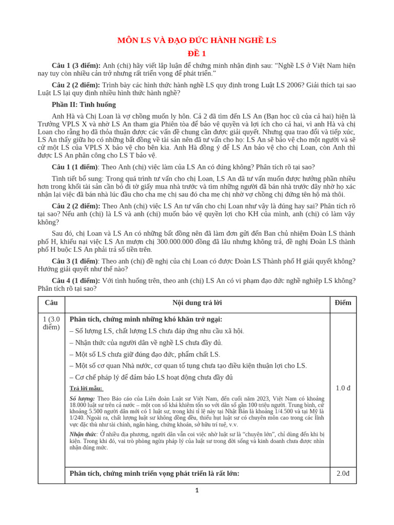 LS1 - Đề và đáp án LS1 | PDF