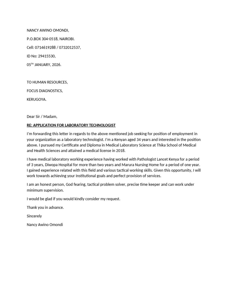 Laboratory Technologist Job Application | PDF