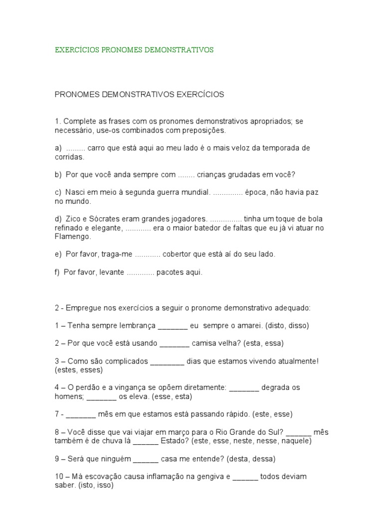 Exercícios de Pronomes Demonstrativos | PDF
