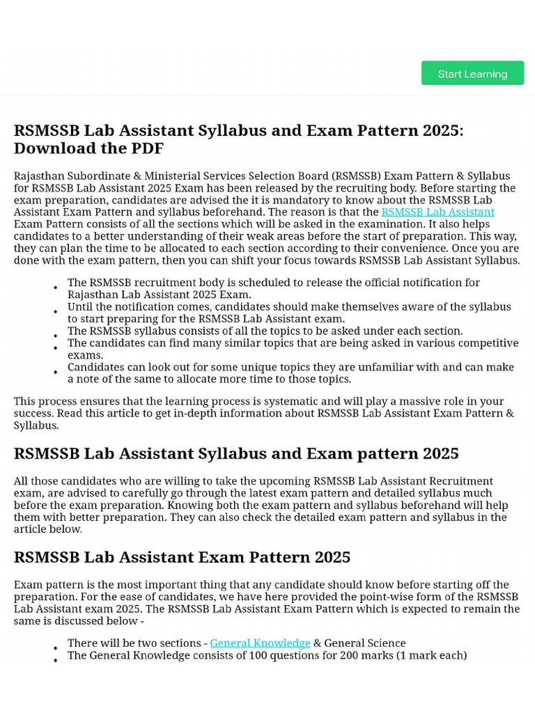 RSMSSB Lab Assistant Syllabus and Exam Pattern 2025_ Download the PDF | PDF