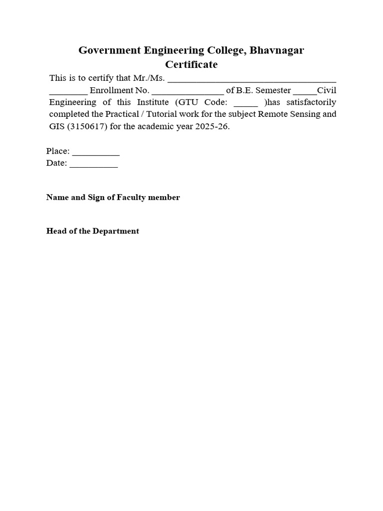 Certificate for Remote Sensing & GIS Completion | PDF