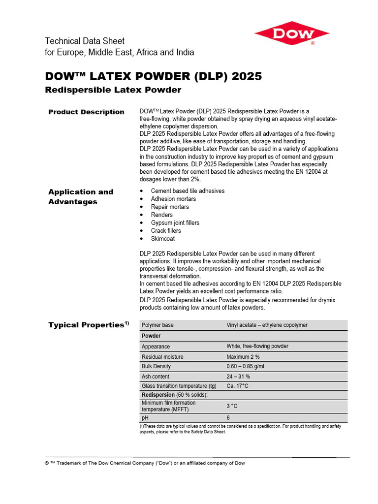 r d Powder Dow Latex Powder Dlp 2025 | PDF | Cement | Mortar (Masonry)