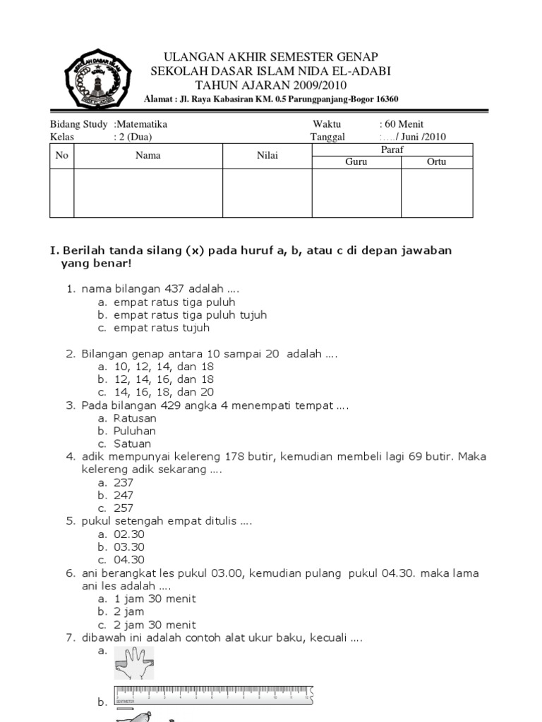 Contoh Soal Matematika Kelas 2 Sd Tentang Satuan Berat