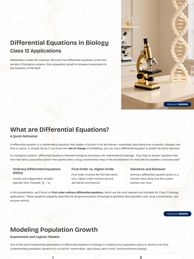 Differential Equations in Biology Explained | PDF | Equations ...