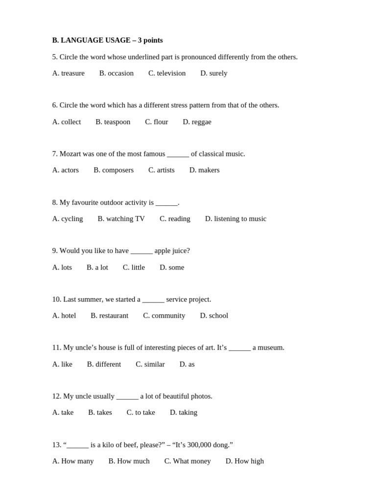 Language Usage and Reading Exercises | PDF