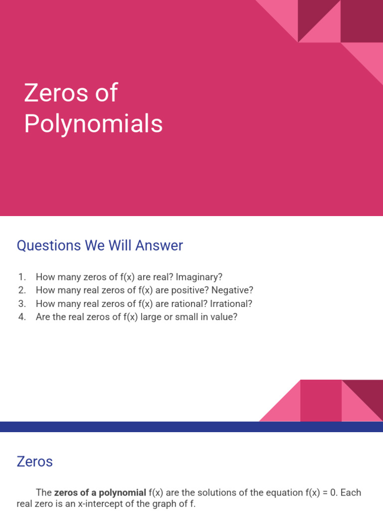 Zeros of Polynomials Notes | PDF | Zero Of A Function | Polynomial