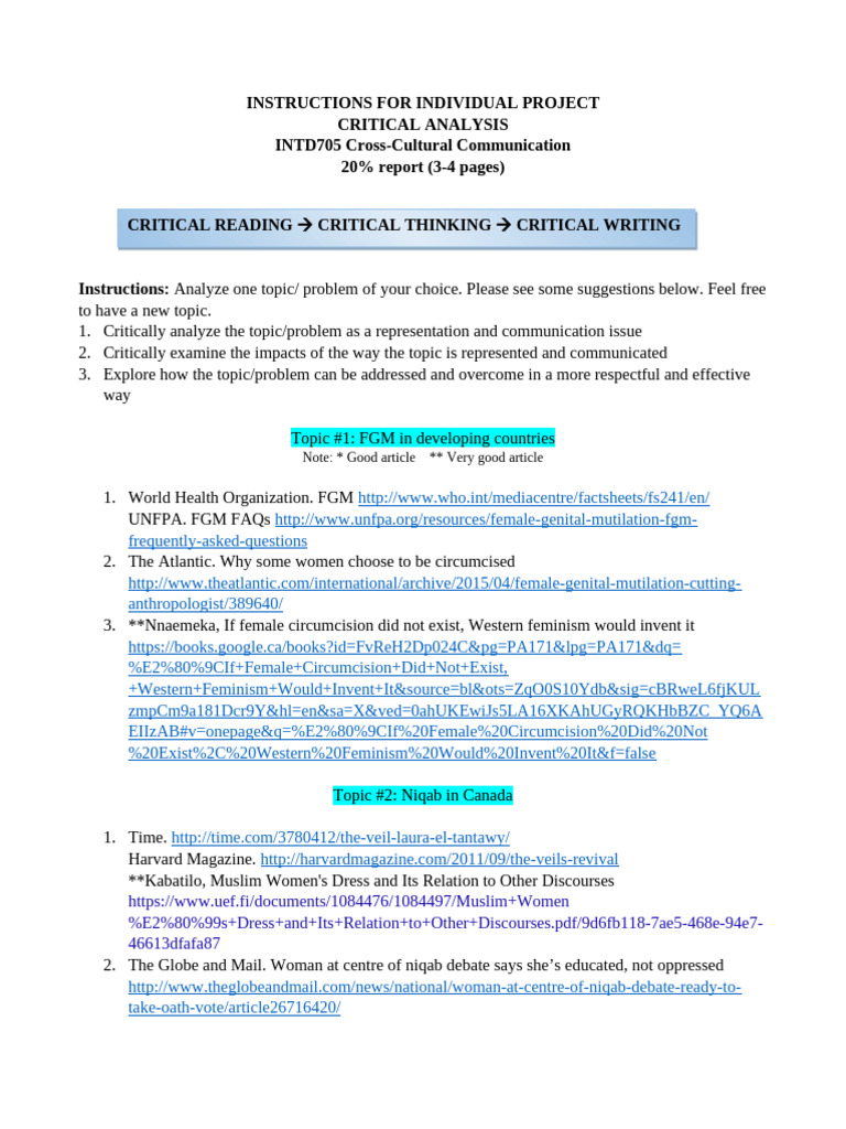 INTD705 Instructions for Individual Assignment (20%) | PDF