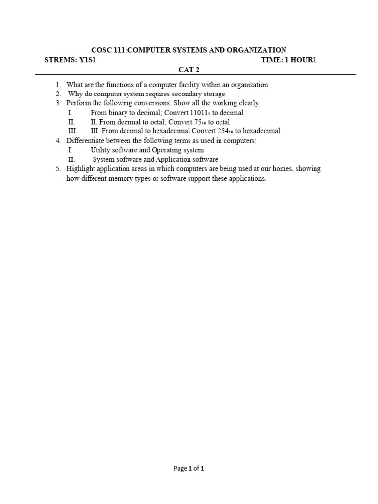 Cosc 111 Computer Systems and Organization Cat 2 | PDF