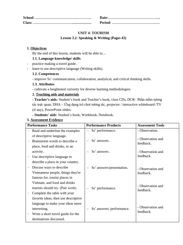 Unit 4 - Lesson 3.2 - Speaking & Writing - Page 43 | PDF ...