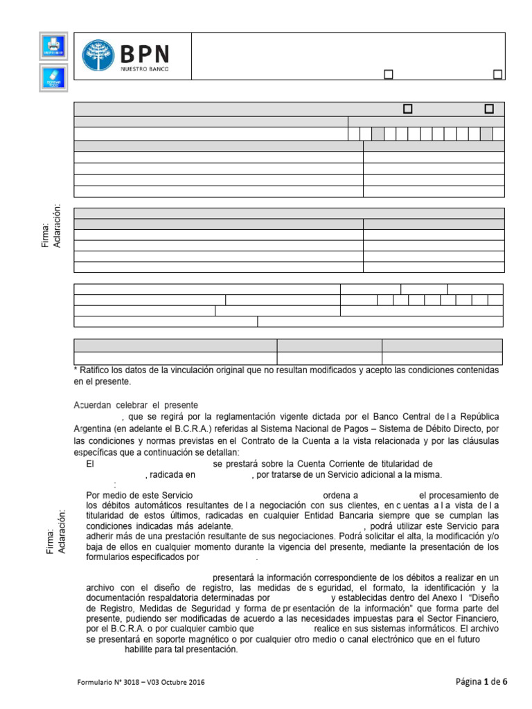 Contrato de Servicio de Débito Directo | PDF | Bancos | Tarjeta de débito