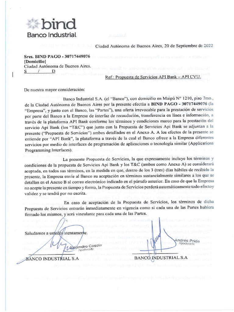 Modelo de Contrato API Bank - Banco Industrial | PDF