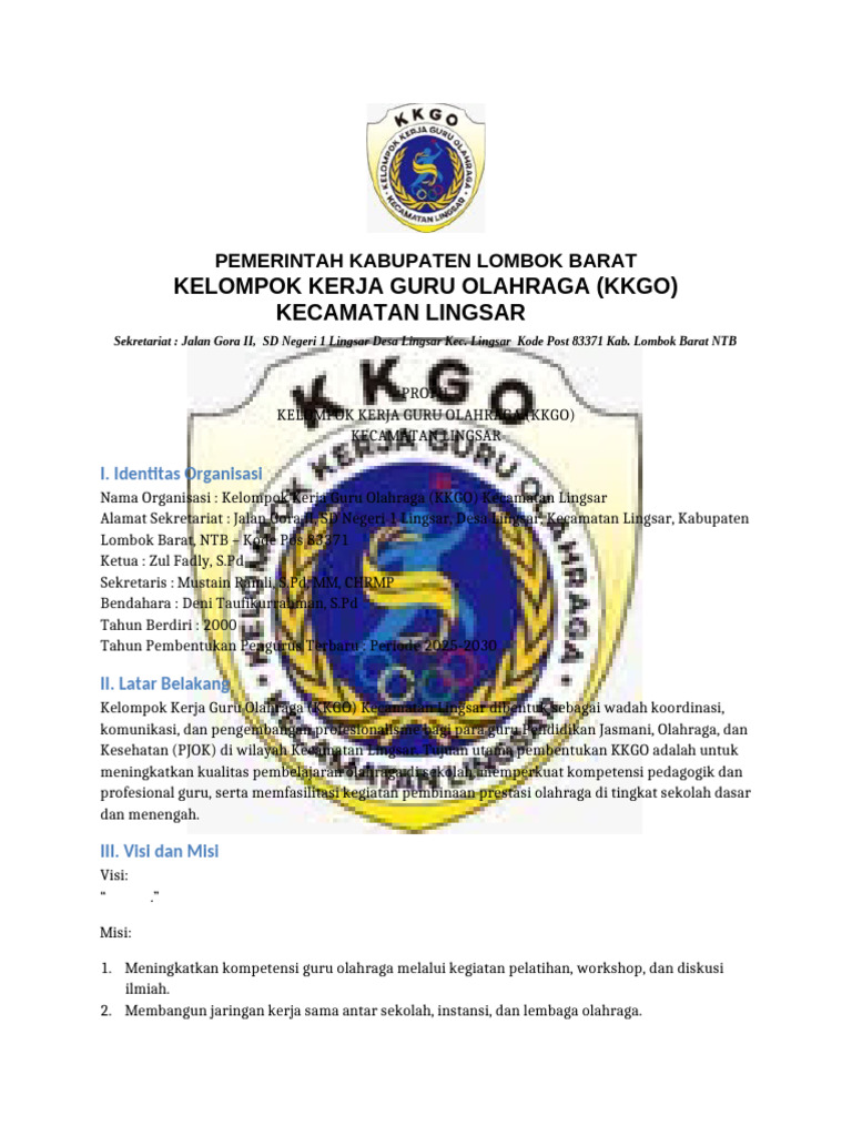 Profil KKGO Kecamatan Lingsar Final | PDF
