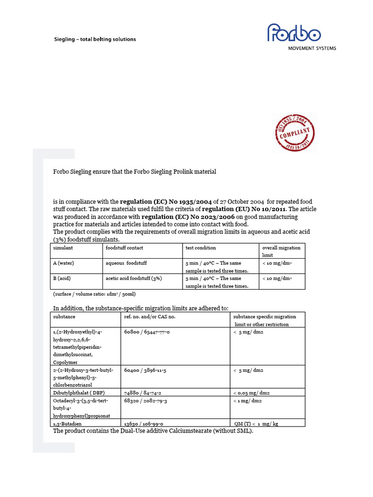 Prolink FRT PP in WT (R7 BG) FDA-EU Food Declaration of Compliance ...