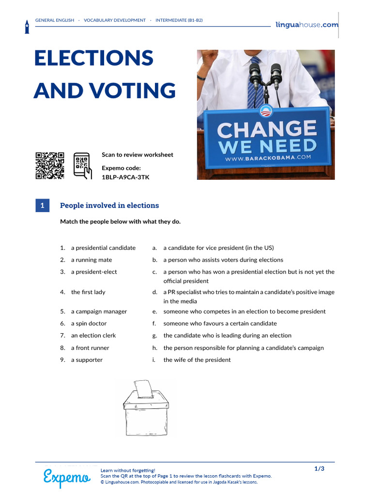 Elections and Voting Vocabulary Guide | PDF | Voting | Elections