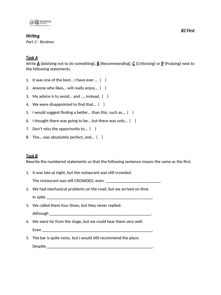Writing - Part 2 Reviews | PDF