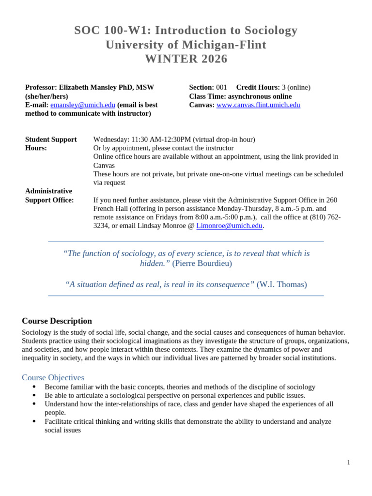 SOC 100-W1: Intro to Sociology Course Guide | PDF | Academic Dishonesty ...