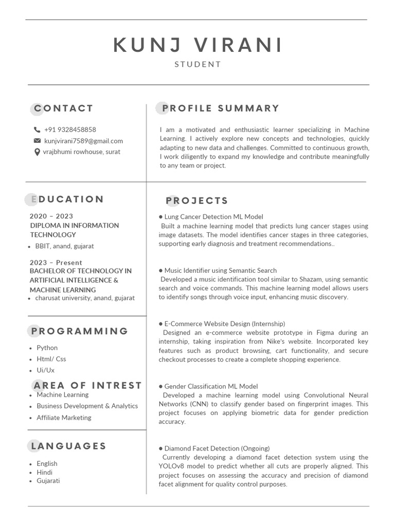 Kunjvirani Resume | PDF | Machine Learning | Learning