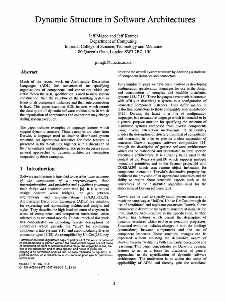 Dynamic Software Architecture with ADLs | PDF | System | Software ...