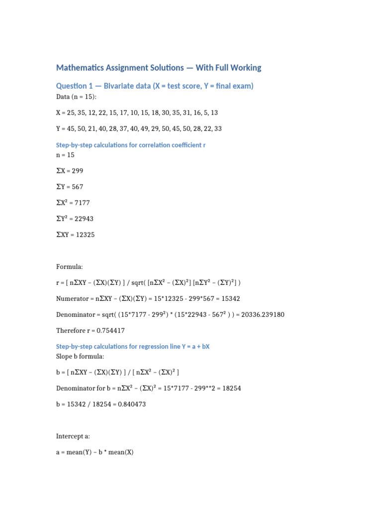 Math Assignment Solutions with Steps | PDF