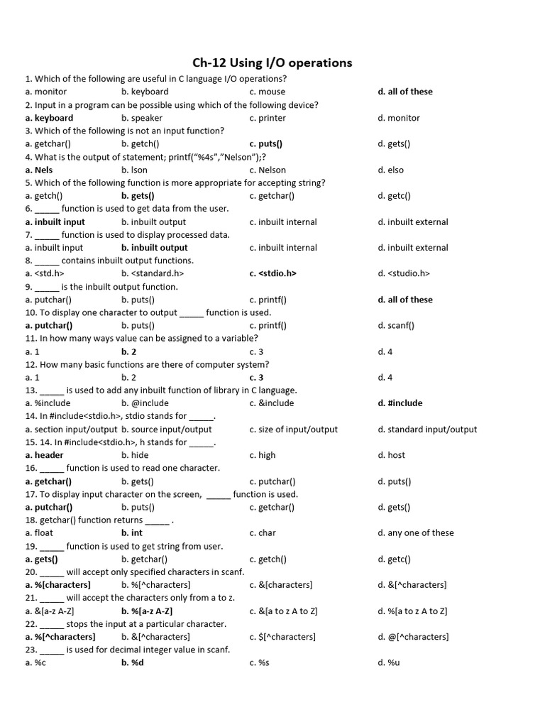 C Language I/O Operations Guide | PDF | Integer (Computer Science ...