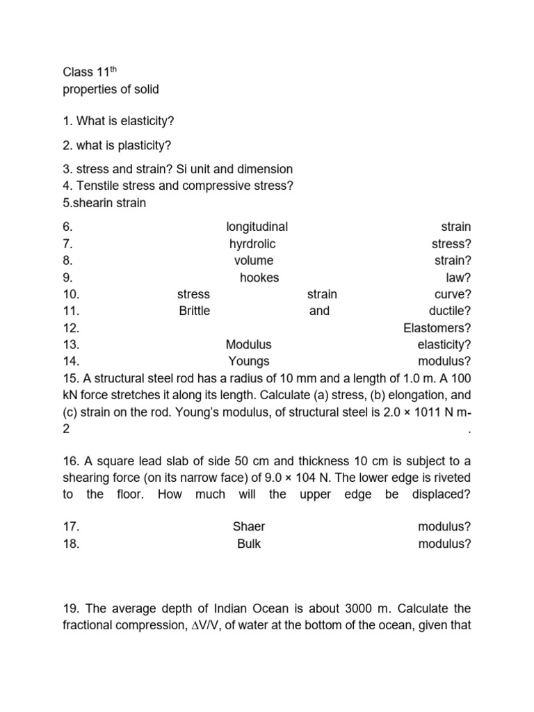 Properties of Solids: Elasticity & Stress | PDF | Young's Modulus ...