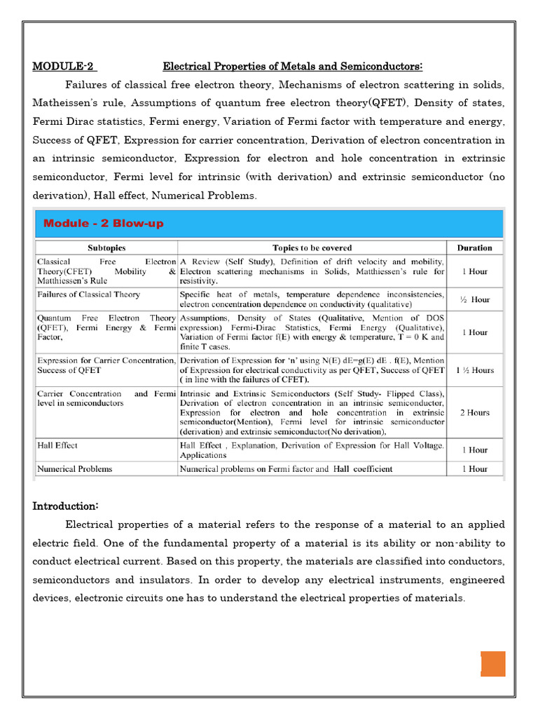 Electrical Properties of Metals & Semiconductors | PDF | Electrical ...