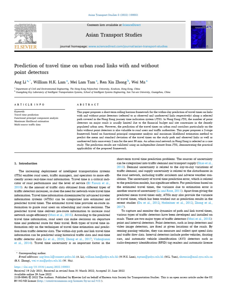 Li Et Al. - 2022 - Prediction of Travel Time on Urban Road Links With ...