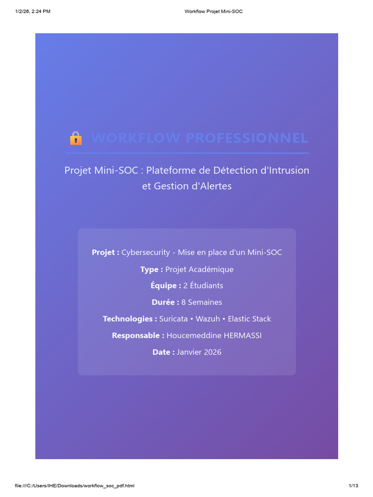 Workflow Mini-SOC : Détection d'Intrusion | PDF | Workflow | Informatique