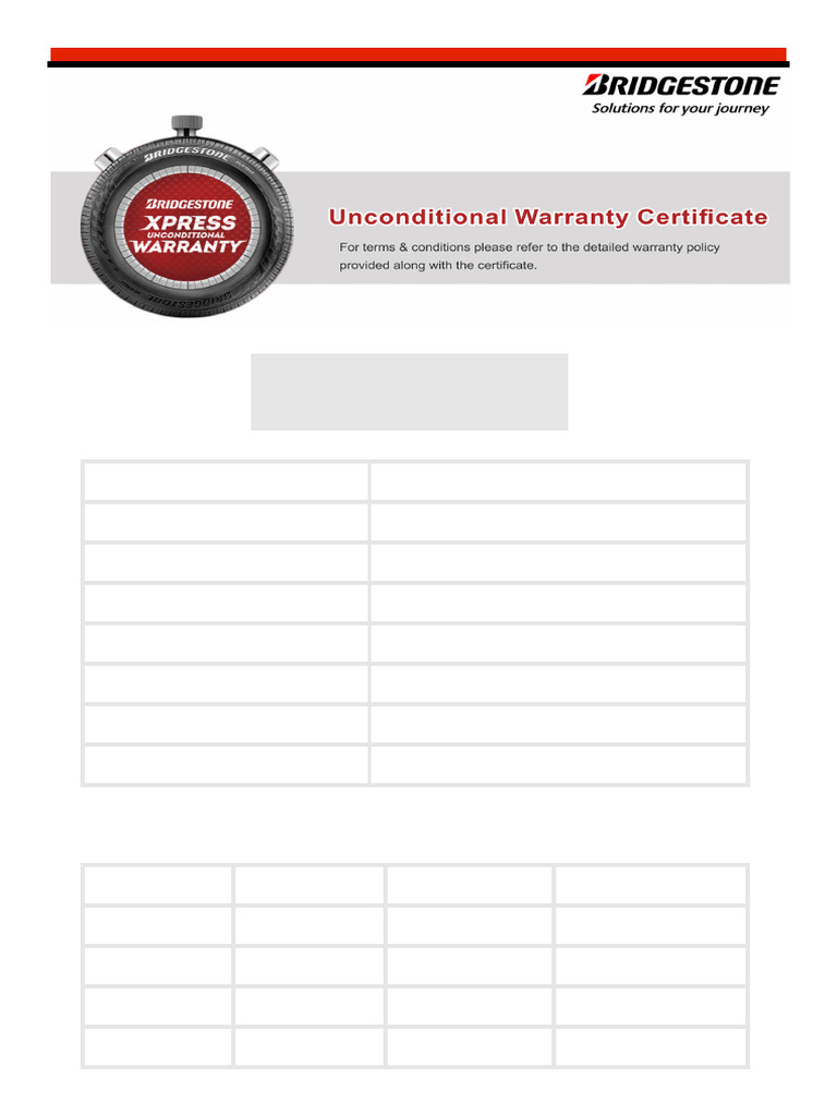 Bridgestone Tyre Unconditional Warranty Guide | PDF | Tire | Limited ...