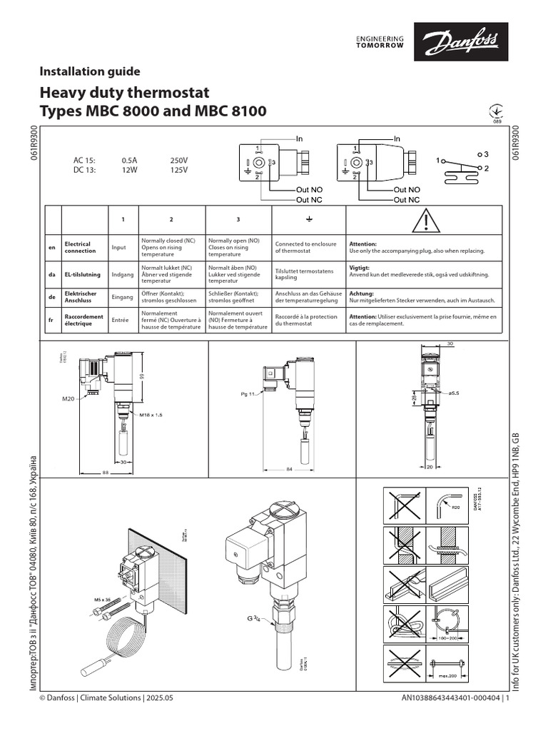 Installation Guide Heavy Duty Thermostat, Types MBC 8000 and MBC ...