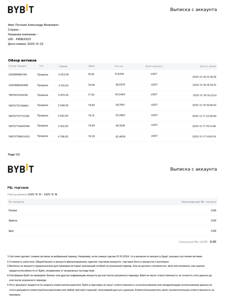 Bybit Account Statement AccountStatement 416924323 20251210 20251218 | PDF