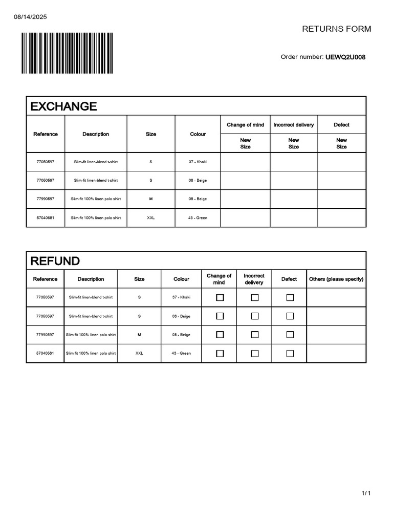 UEWQ2U Return Form | PDF