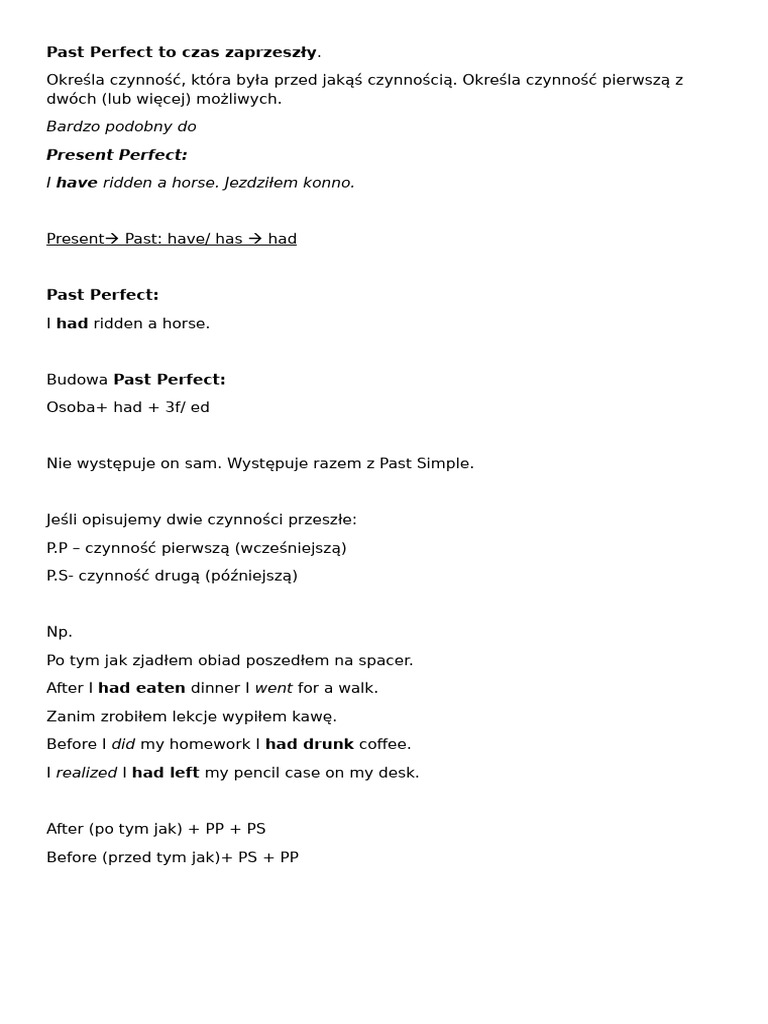 Past Perfect To Czas Zaprzeszły | PDF