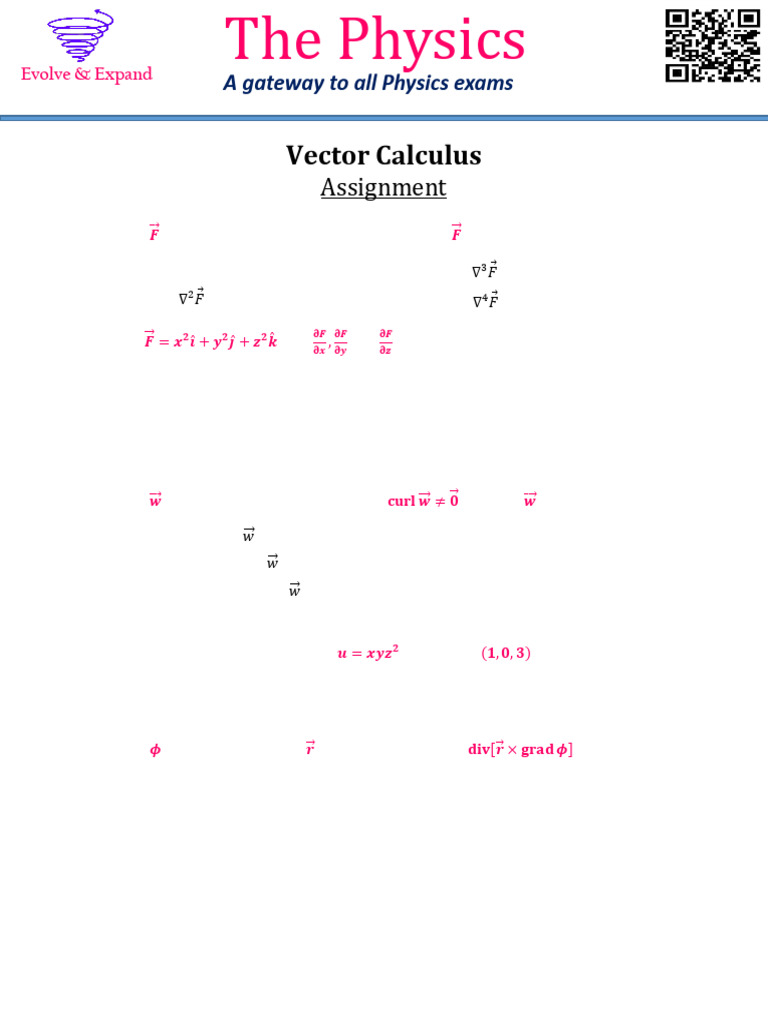 Physics Exam Vector Calculus Questions | PDF | Euclidean Vector ...