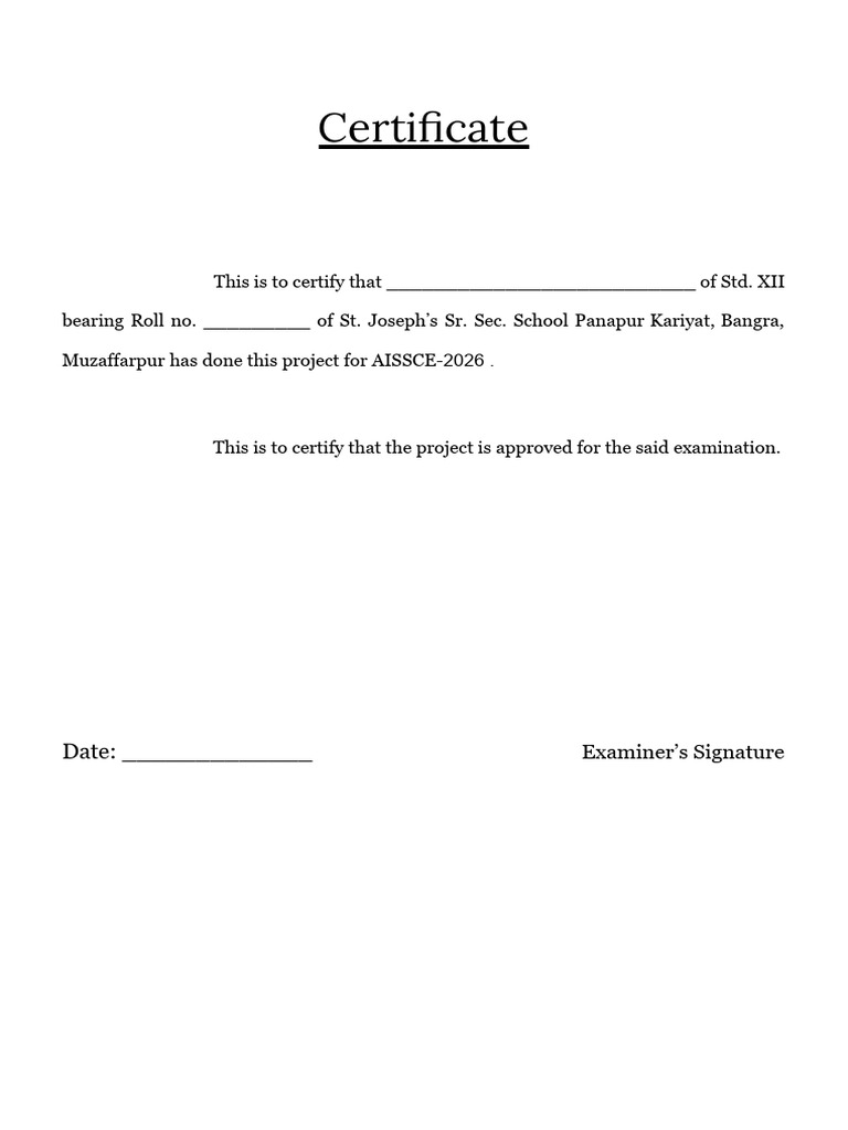 AISSCE 2026 Project Certificate Template | PDF