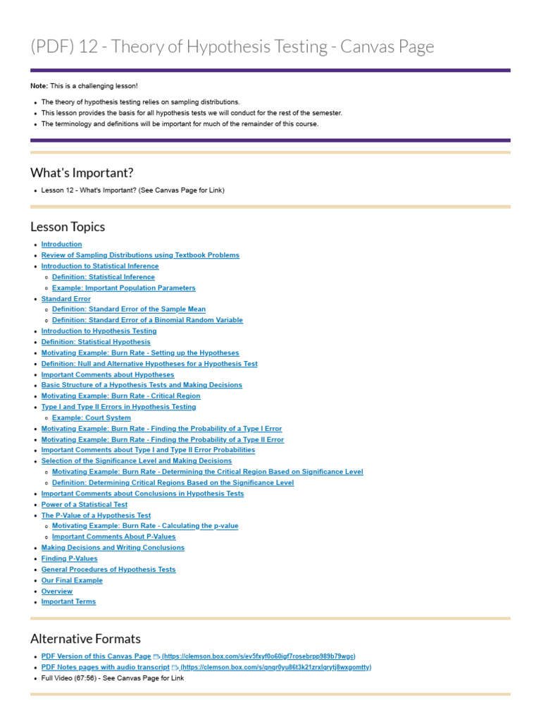 Hypothesis Testing Theory Overview | PDF | Type I And Type Ii Errors ...