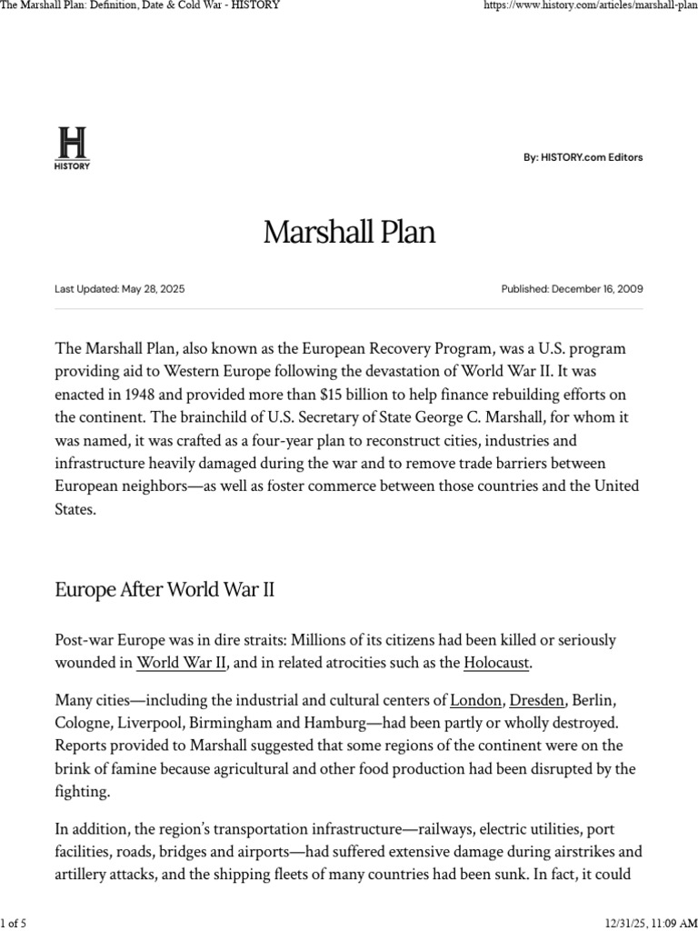 Overview of the Marshall Plan | PDF | Marshall Plan | Cold War