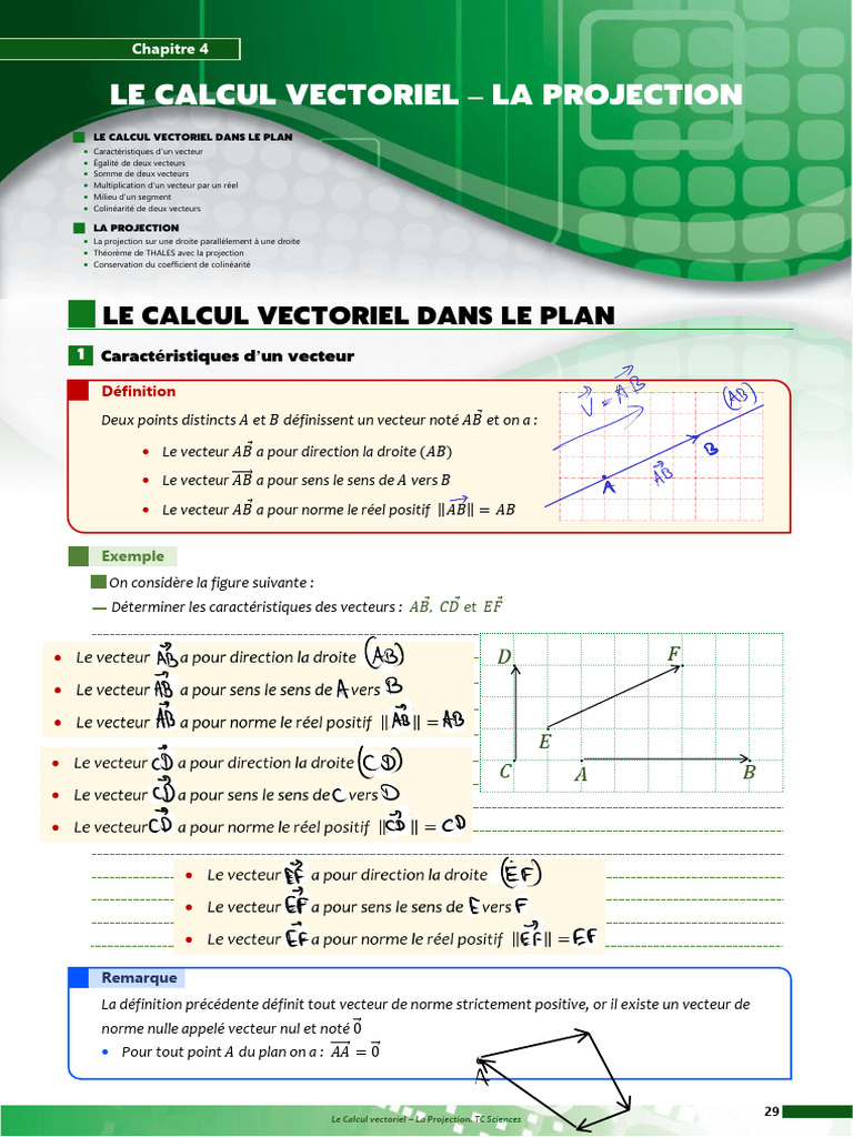 Calcul vectoriel : Projection et propriétés | PDF | Norme ...