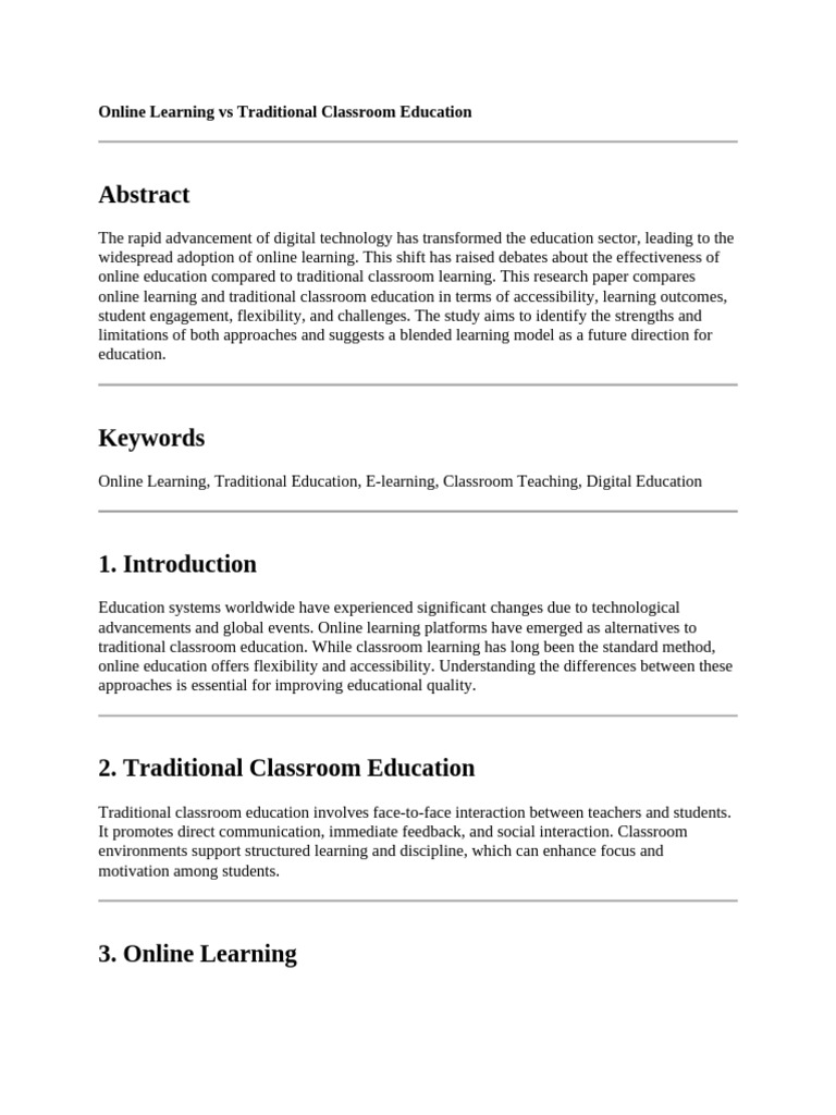 Online vs Traditional Education Comparison | PDF | Educational ...