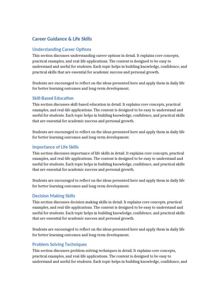 Career Guidance and Life Skills Guide | PDF | Learning | Knowledge