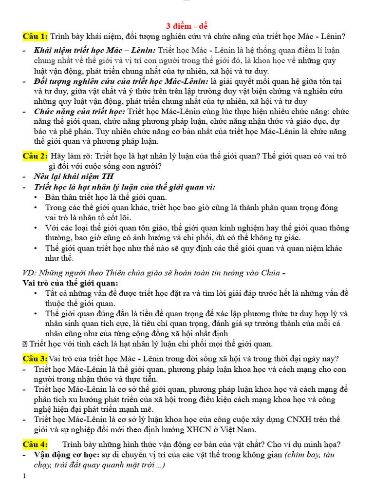 De Cuong On Tap Triet Hoc Khai Quat Nhat 158454 - 1 | PDF