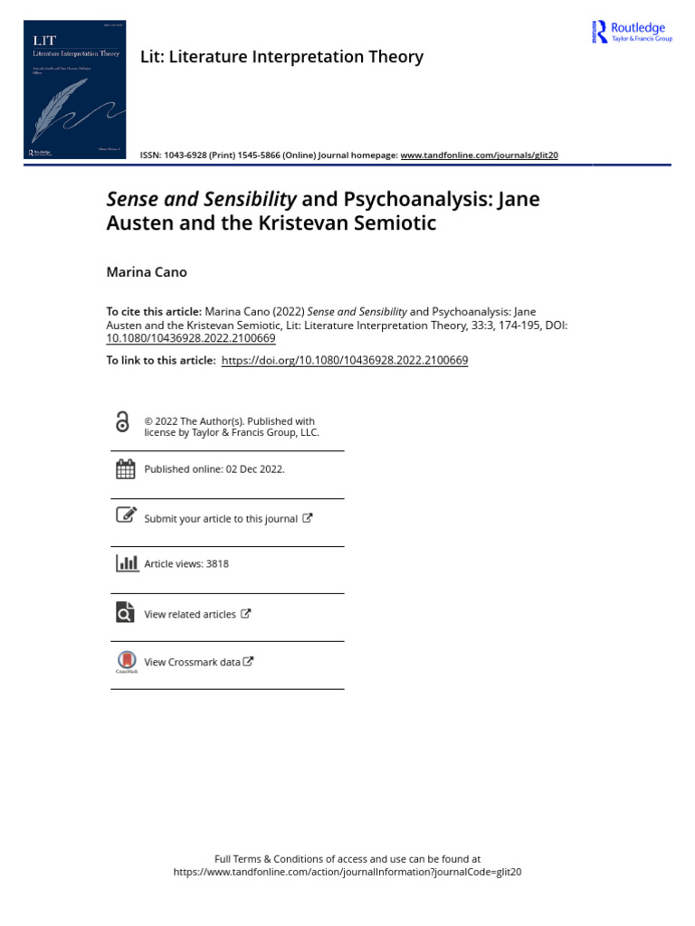 Sense and Sensibility and Psychoanalysis Jane Austen and the Kristevan ...