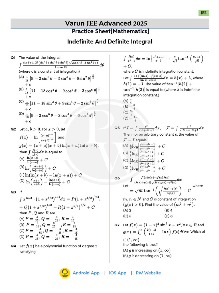 JEE Advanced 2025 Mathematics Practice | PDF | Algebra | Mathematical ...