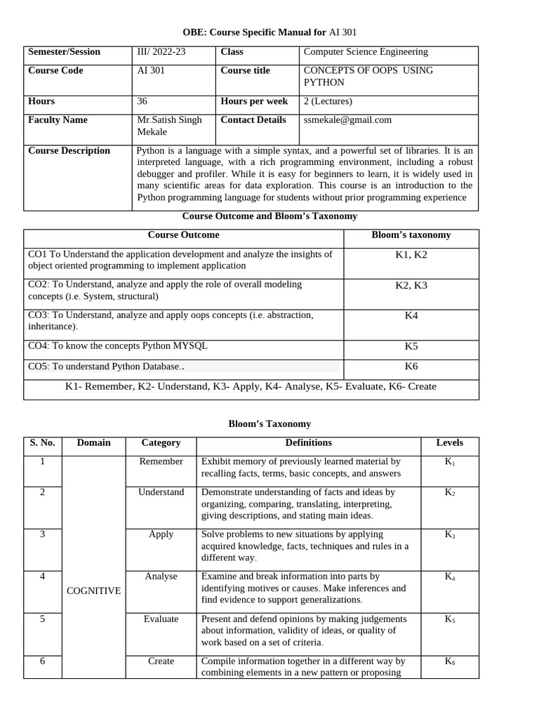 OOP Concepts in Python Course Manual | PDF | Object Oriented ...