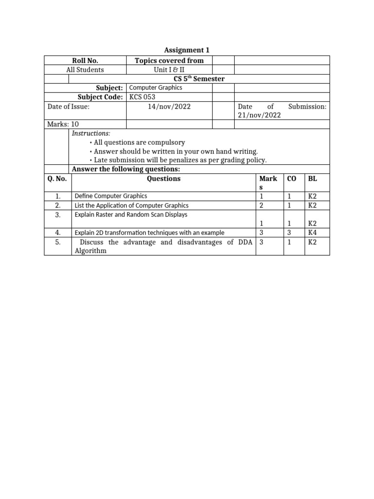 Computer Graphics Assignment Guidelines | PDF